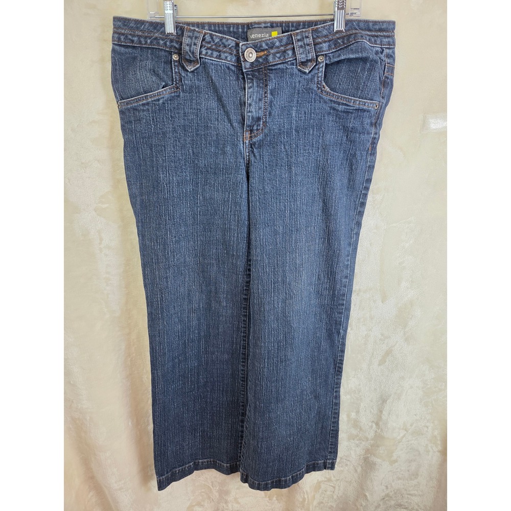 Venezia Women Blue Stretch Trouser Jeans Dark Wash Wide Leg Size 3 Average